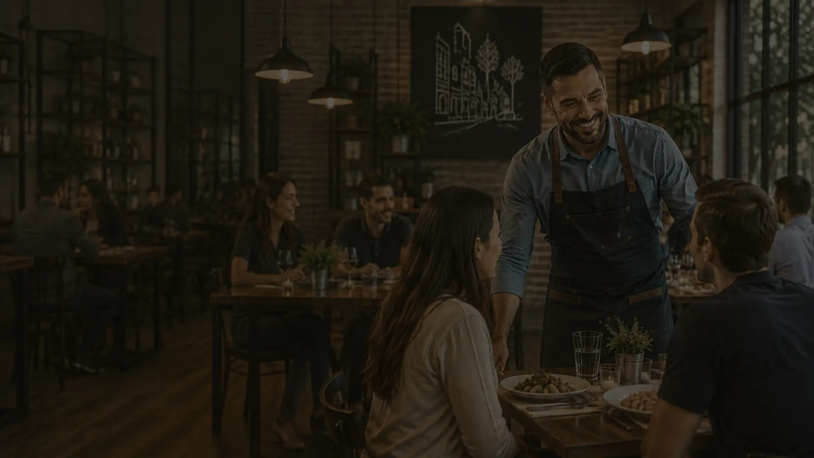 Warm Industrial Café Welcome